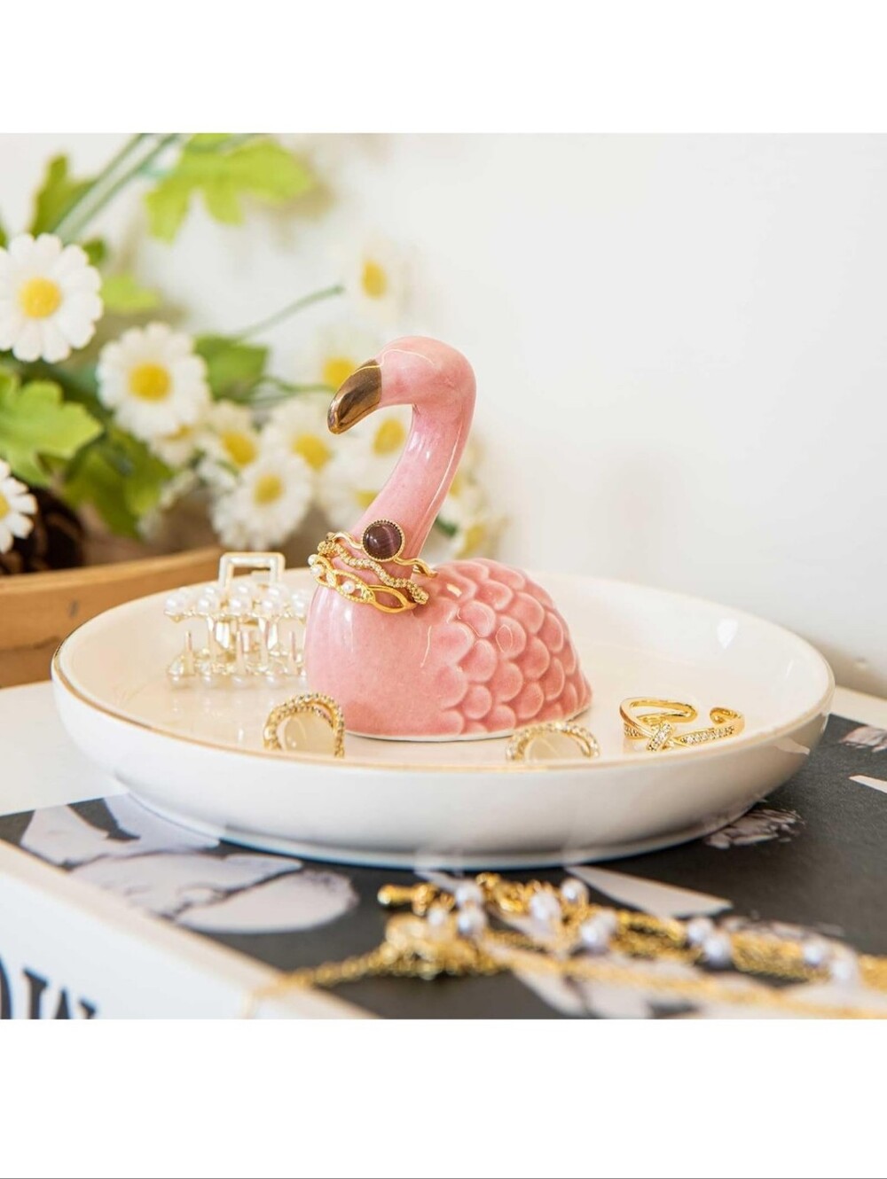 Flamingo Ring Holder Dish Ceramic Jewelry Tray Trinket Dish Necklace Keychain